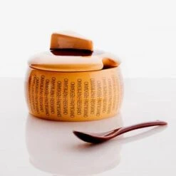Parmigiano Reggiano Pottery Cheese Container With Small Spoon: Elegant Pottery Container For Parmigiano Reggiano
