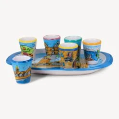 Memoritaly Handmade Painted Tray Venezia And Glasses City Set (6 Pcs Of Glass)