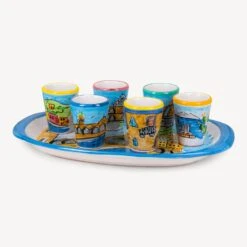 Memoritaly Handmade Painted Tray Sicilia And Glasses City Set (6 PCS Of Glass) -Food Series Store orci limone 9